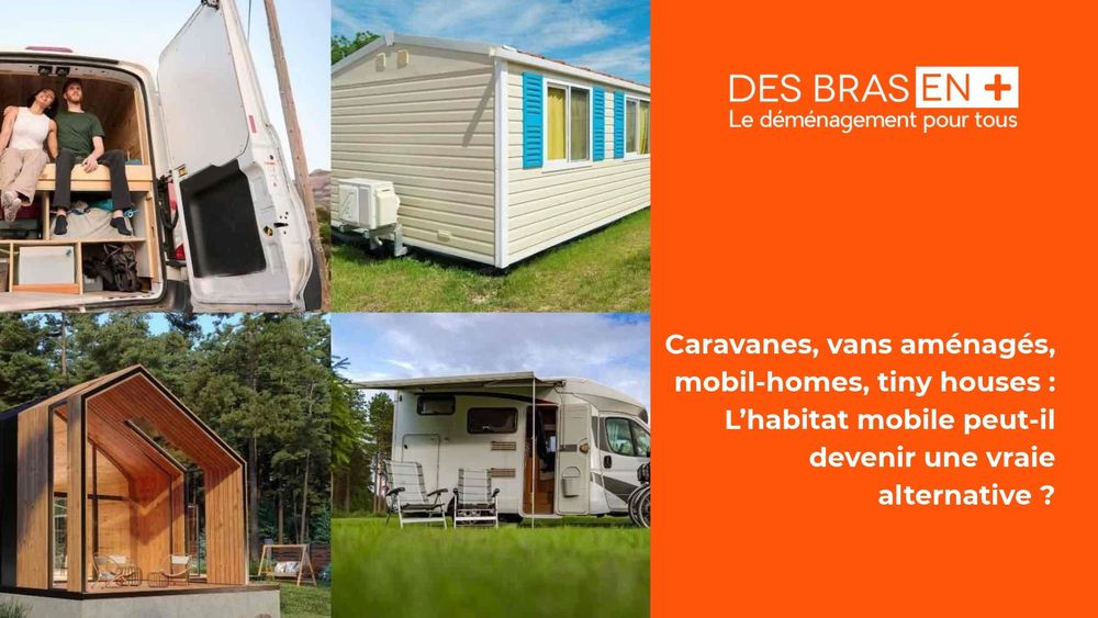 van aménagé, tiny house, mobil home et caravane avec la bannière des bras en plus