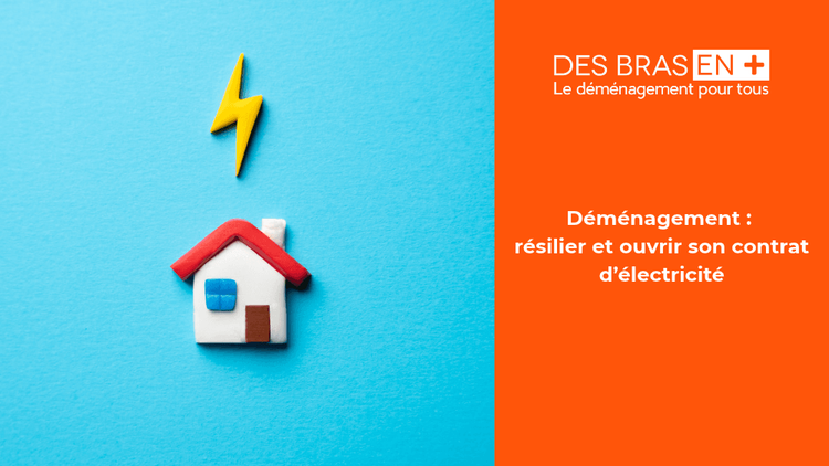 Visuel illustrant l'ouverture et la résiliation d'un contrat d'électricité lors d'un déménagement.