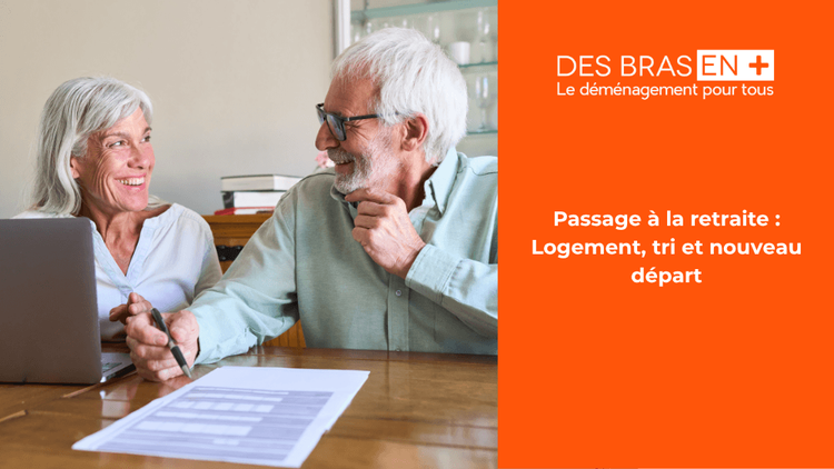 Illustration montrant deux seniors organisant leur déménagement à la retraite