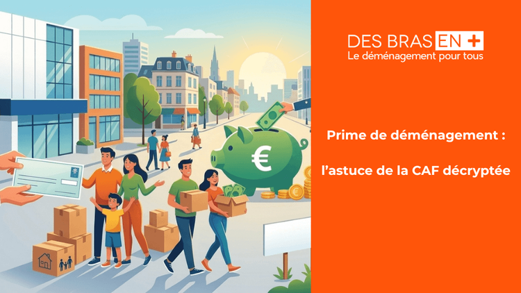 Illustration vectorielle montrant une rue urbaine et des familles déménageant leurs biens, ainsi qu'une tirelire Euro géante au milieu et une remise de chèque. 