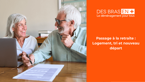 Illustration montrant deux seniors organisant leur déménagement à la retraite 