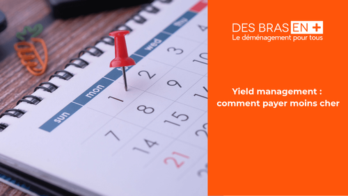 Calendrier marqué d'une punaise rouge explicitant l'optimisation des tarifs de déménagement via le yield management.