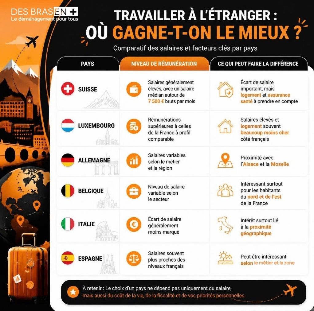 tableau comparatif pour travailler à l'étranger des bras en plus 
